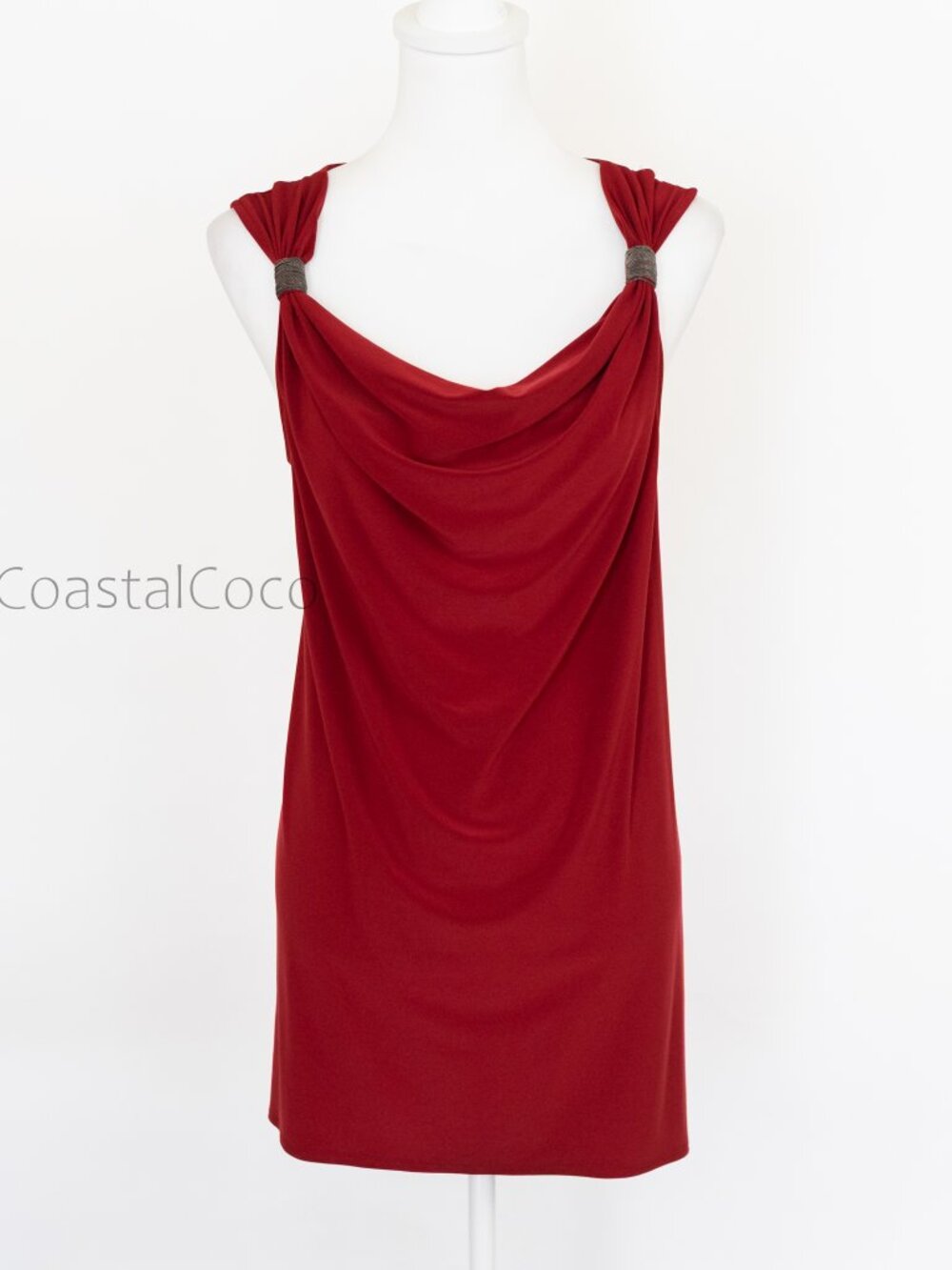 Kenneth Cole Draped Tank Top Tunic Large Red Stretchy Party Cocktail Going Out